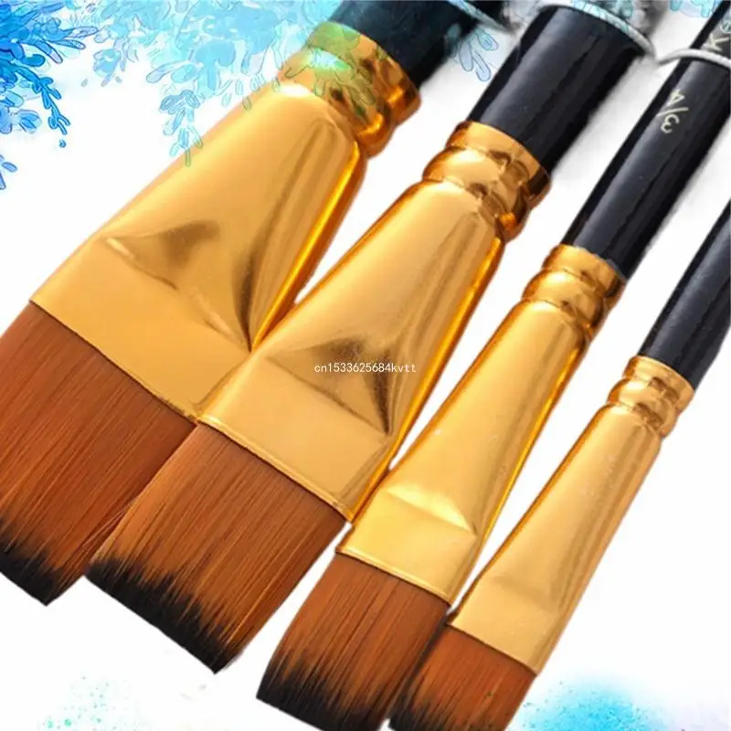 4x Flat Paint Brush Set Đa Chức Năng Tranh Brush Màu Nước Nylon Brush Dropship