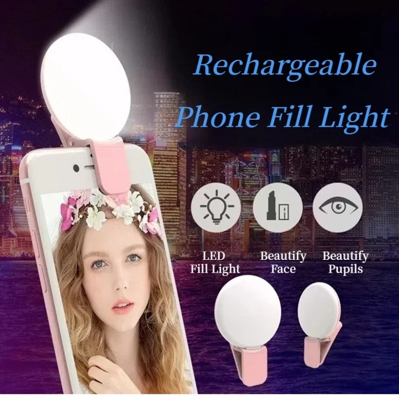 Mini Q Mobile Phone LED Selfie Ring Light Portable Mini Durable Practical Three Stop Dimming Circle Photography Clip Fill Light