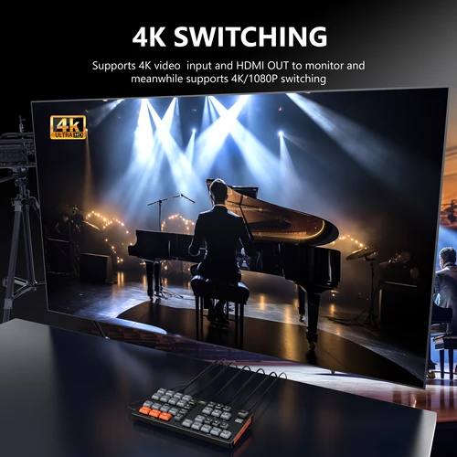 Imagen 2 del producto Conmutador de vídeo VRRIIS 4k, entradas 4xHDMI para equipo de transmisión en vivo, mezclador de tarjetas, equipos, cámara de estudio fotográfico, compatible con HDMI