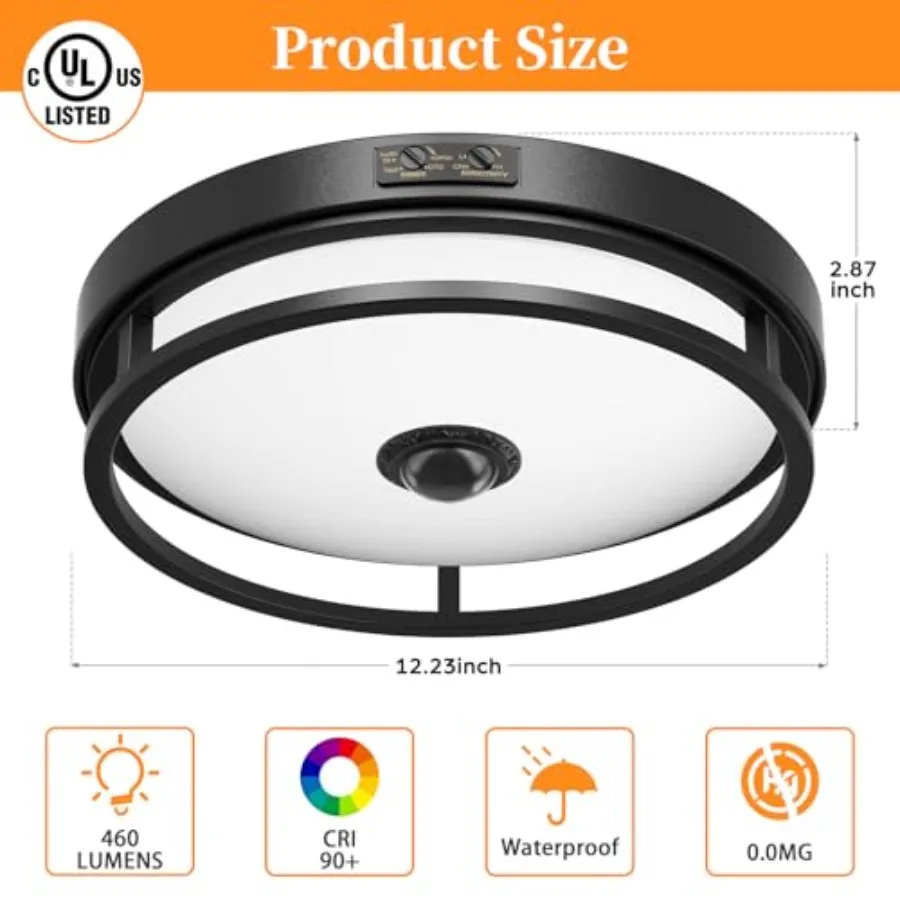Motion Sensor Outdoor Ceiling Light Flush Mount LED Ceiling Light Fixture 12" Dusk to Dawn Porch Lights for Outdoor Ceiling Cei view 6