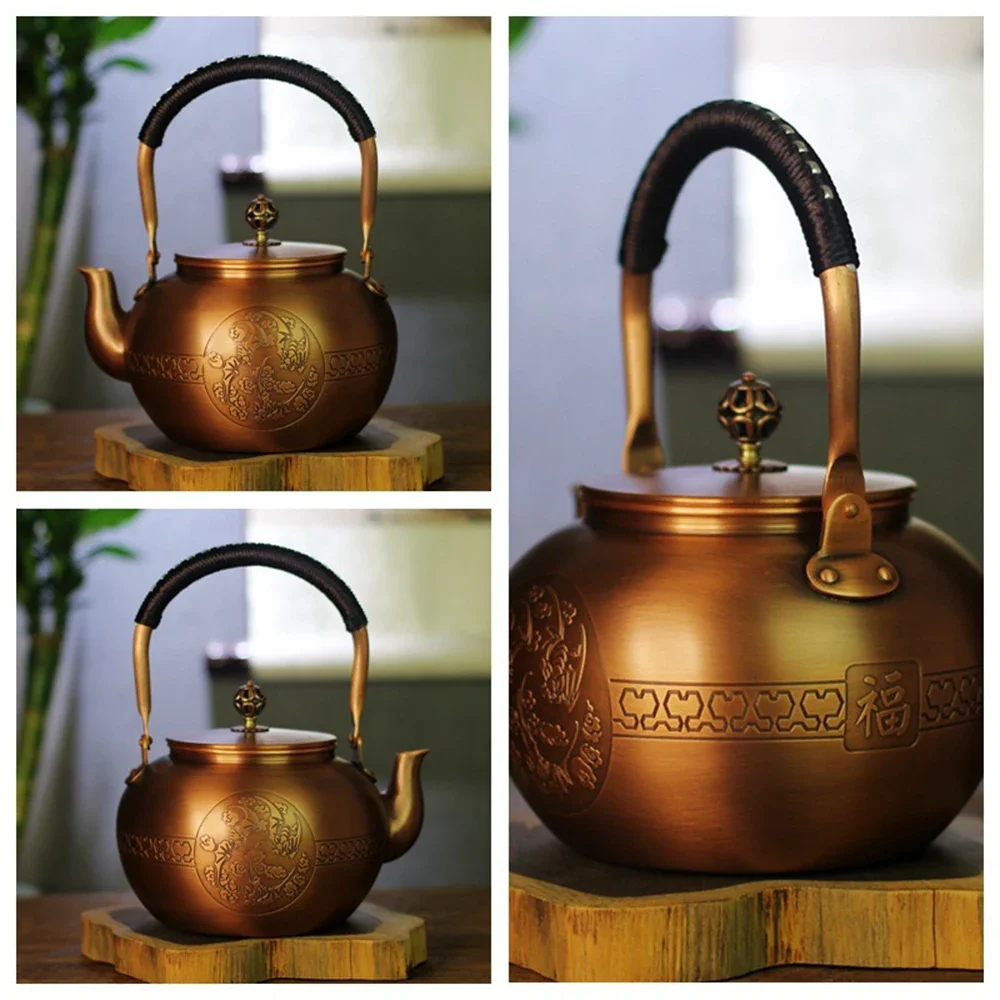 1.5L, Pure purple copper pot, Large capacity tea kettle, Vintage copper teapot for boiling water brew tea, Home gift tea set