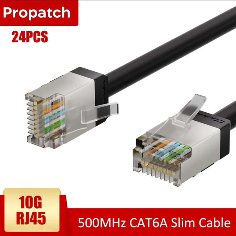 Propatch 1PACK of 24Pcs Cat6A Slim Ethernet Cable Short RJ45 F/UTP 10G GameS Patch Cord Lan for ps5 Patch Panel