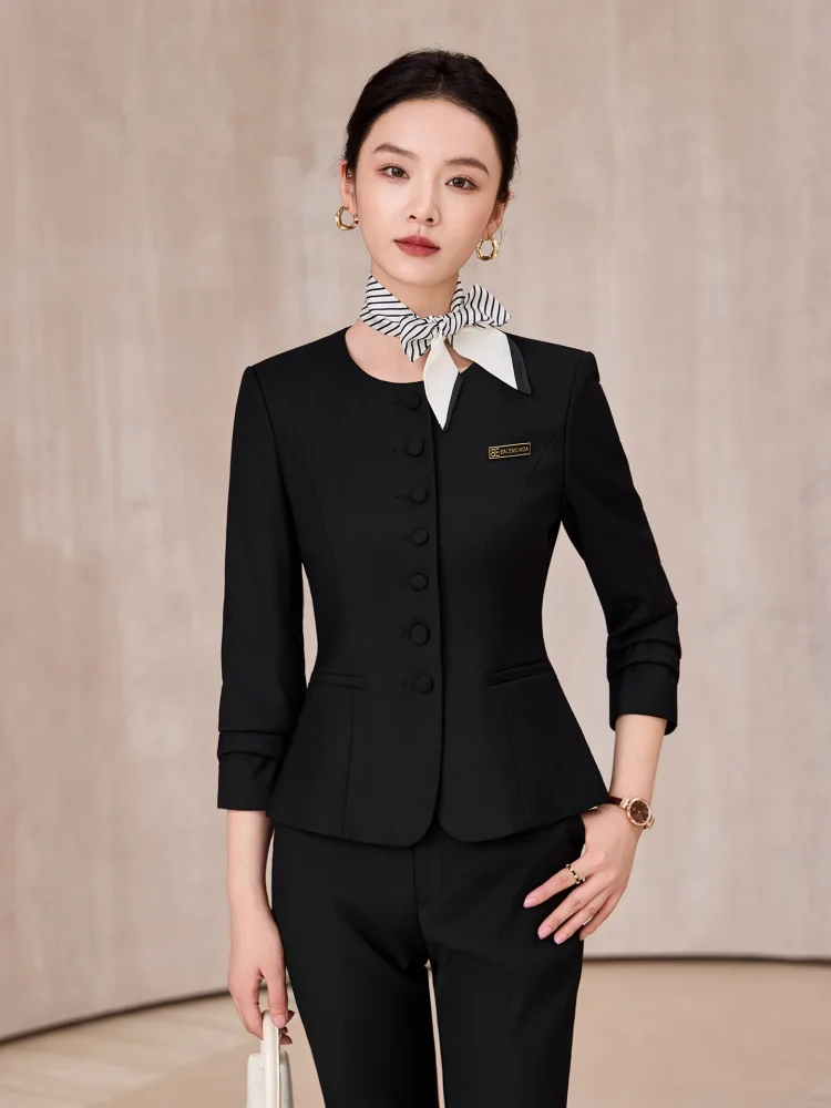 Professional women's long-sleeved formal suit, high-end attire for beauty salons, real estate sales, jewelry stores, front desk,