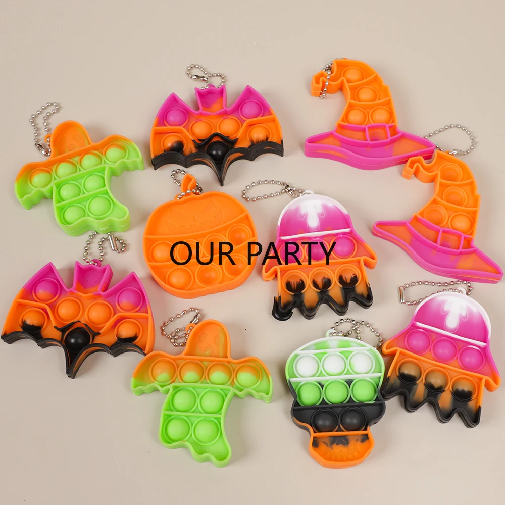 10Pcs Halloween Ghost Pumpkin Skull Pop Fidget Antistress Toys Kaychain for Kids Birthday Party Favors Halloween Pinata Fillers