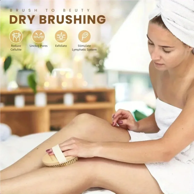 2 In 1 Dry Skin Body Brush Natural Bristle Dead Skin Remover Anti Cellulite Exfoliates Blood Circulation Health Massage Tools