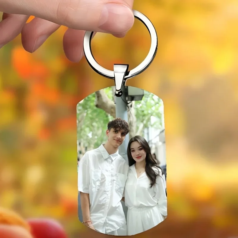 Custom 1/2 Photo 2-sided Keychain Personalized Dog Tag DIY Picture Keyring Couple Anniversary Birthday Gift Pendant for Him Her view 5