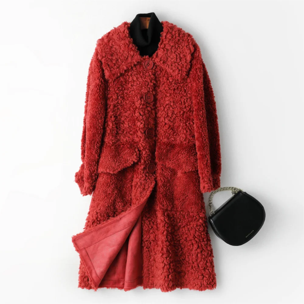 karaoke lamb wool medium long sheep sheared wool coat women\'s composite fur