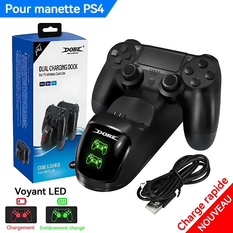 Nouvelle Station de recharge PS4, chargeur rapide sans fil pour contrôleur de jeu, indicateur LED, double Dock USB pour PS4 Slim/PS4 Pro