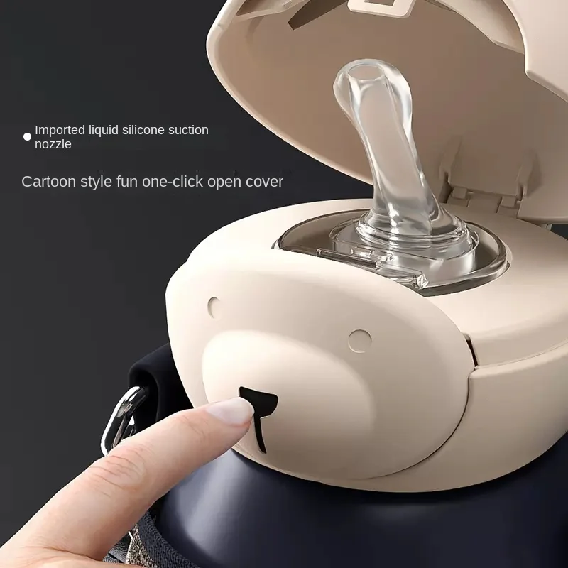 Urso bens copo de vácuo feminino grande capacidade chaleira infantil portátil palha boa aparência internet celebridade grande barriga copo de água