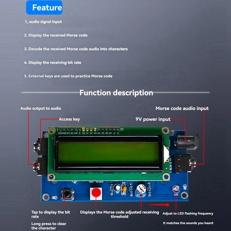 Decoder Morse Code Reader Translato DIY Kits CW Morse Code Exercise Decoder Kit Ham Radio With Digital LCD US Plug-AC47