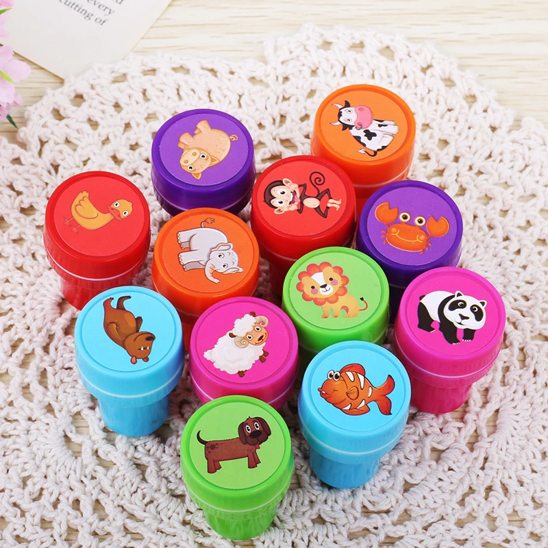 12pcs/Box Children Toy Rubber Stamps Cartoon Fruits Kid Seal DIY Scrapbook Photo Album Decor Stamper High Quality Simple