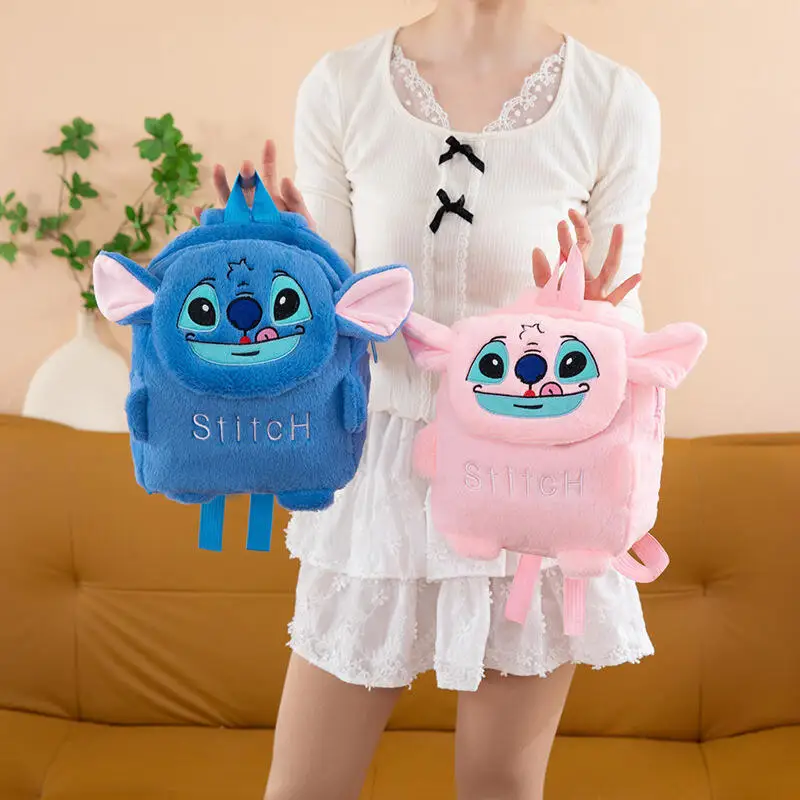 Disney Lilo&stitch Plush Vertical Ears Zipper Large Capacity Portable Backpack Student Backpack Shoulder Bag Christmas Boy Gift