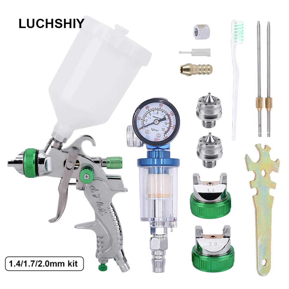 HVLP Professional Spray Gun Kit 1.4/1.7/2.0mm Nozzle Gravity Spray Gun Machine Car Painting Pneumatic Sand Blasting Gun Tool Set