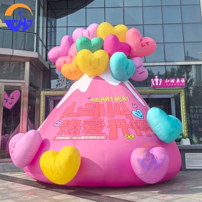 Custom Inflatable Cartoon Large Light-Up Colorful Heart Volcano Inflatable Decoration Prop for Shopping Malls Outdoor Spaces