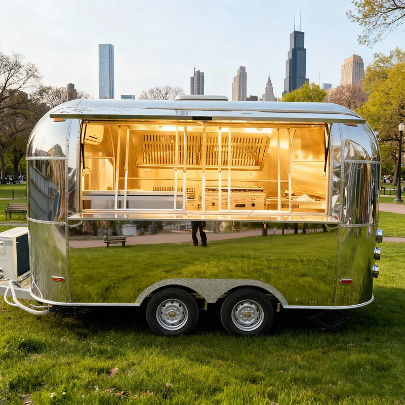 

Street Mobile Remorque Food Truck Waffle Ice Cream Crepe Smoothie Dessert Pancake Food Trailer with Bathroom and Outdoor Air