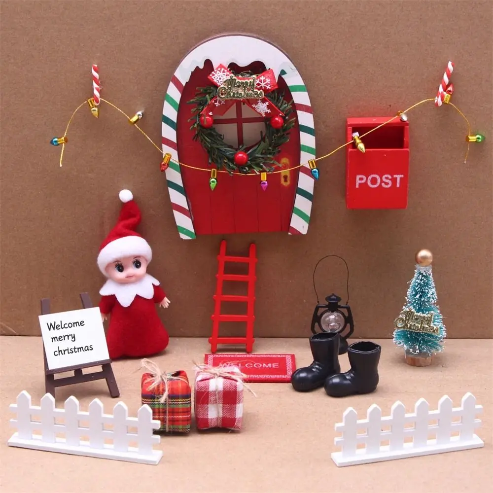 String Hat DollHouse Elf Kit Wreath Mini Tree Fairy Toy House Simulation Scene Model Miniature Elf Door DIY Decoration