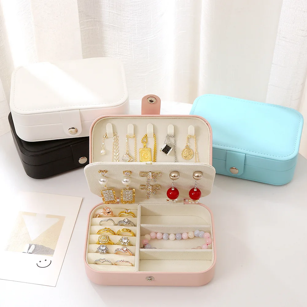 Simple Flip Travel Double-layer Portable Jewelry Box Ring Necklace Earrings Multi-layer Jewelry Storage Box