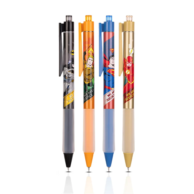 

4Pcs DELI A573 Justice League Quick Drying Press Gel Pens Retractable 0.5mm Full Beedle Tube Black Pens For Journaling Kawaii