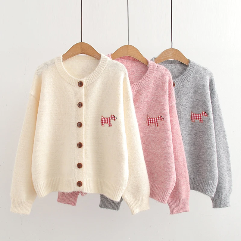 

Autumn Winter Animal Sticker Candy Color Sweet Cardigan Sweater Women Clothing Knitwear Coat Mori Girl Sweater U064