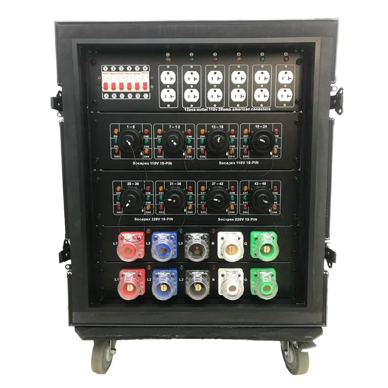 

54-Way 16A Industrial LED Power Distribution Cabinet 19-Core Waterproof Plug-In Air Box Large Screen US Stage Lighting Equipment