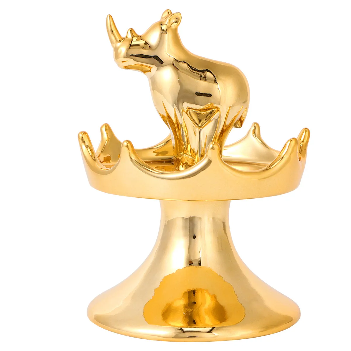 1Pcs Sleek Ceramic Jewelry Organizer Golden Crown Rhino Earring Display Stand Vertical Storage for Matching Pairs Easy Access