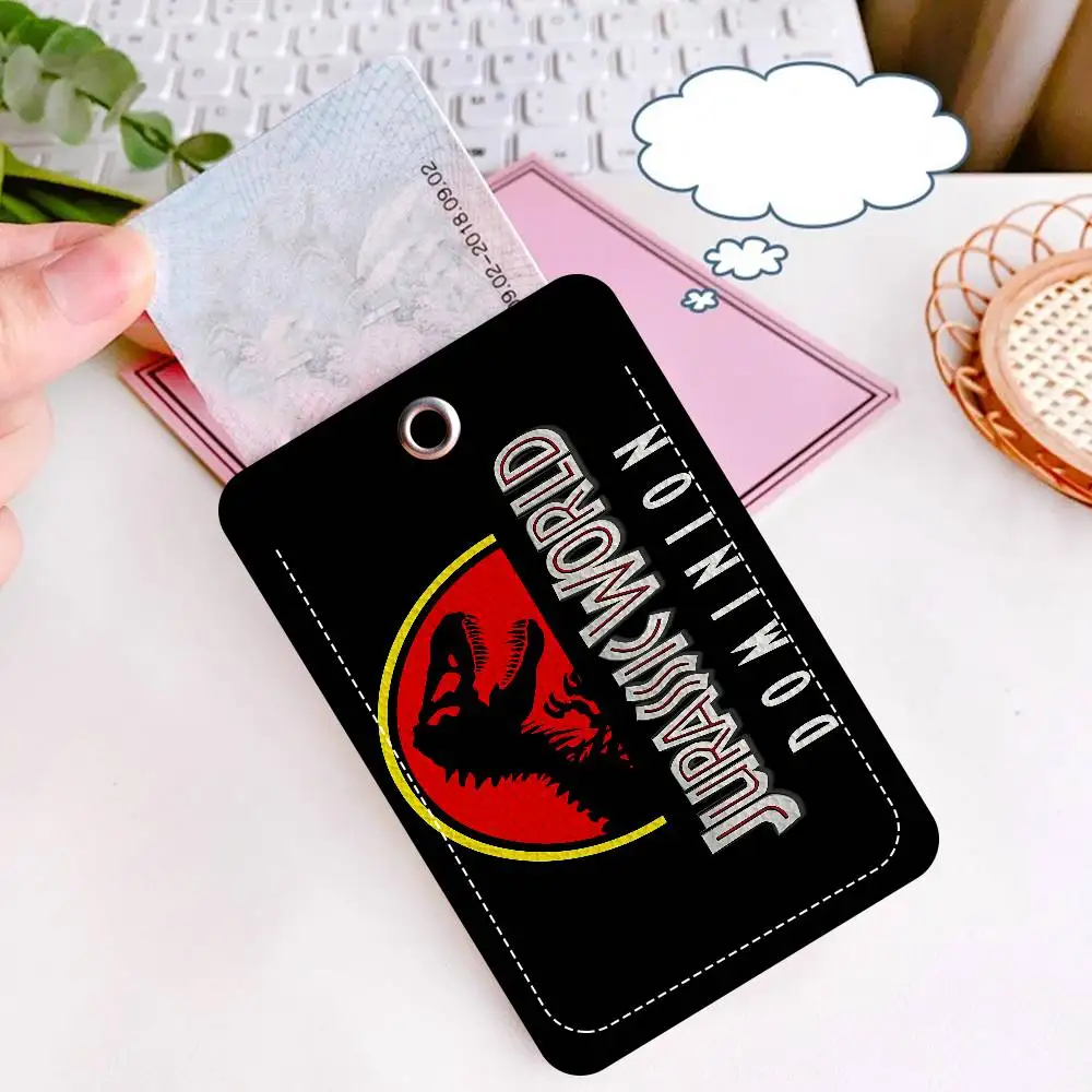 سلسلة مفاتيح كارتون J-Jurassic P-Park D-Dinosaur مع حامل بطاقة الوصول، ممر الحافلة وبطاقة الوجبات، حافظة واقية لبطاقة البنك