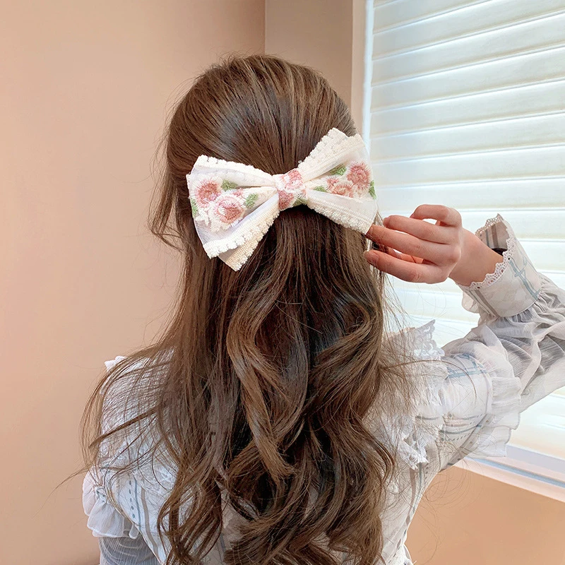 Embroidery Hair Bows Lace Big Bows Hairclip Women Elegant Spring Clip Spring Summer Hair Accessories Women Barrettes