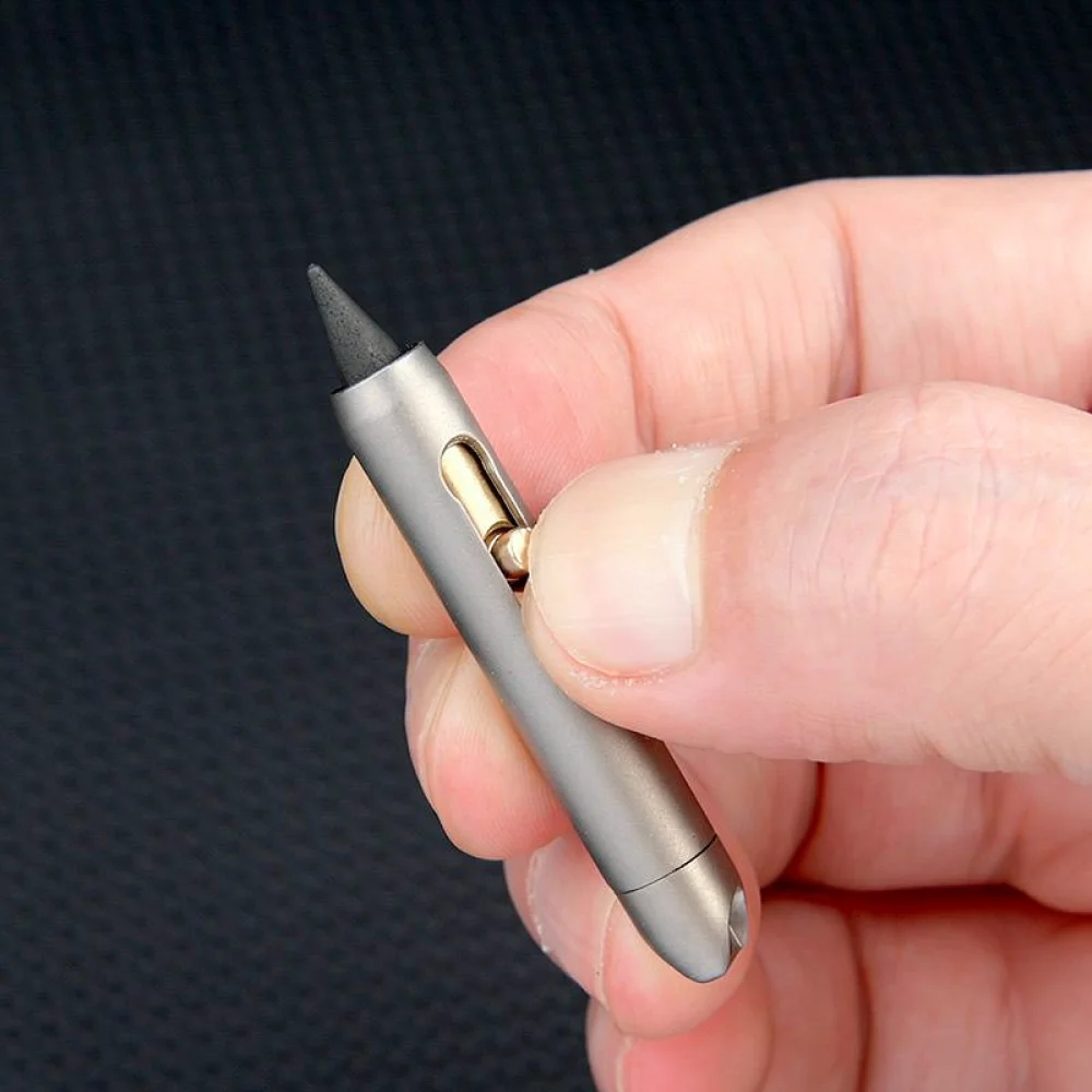 Portable Titanium Mechanical Pencil Inkless Writing Pen Keychain Attachment Refillable Leadless Stationery Gift Gadget