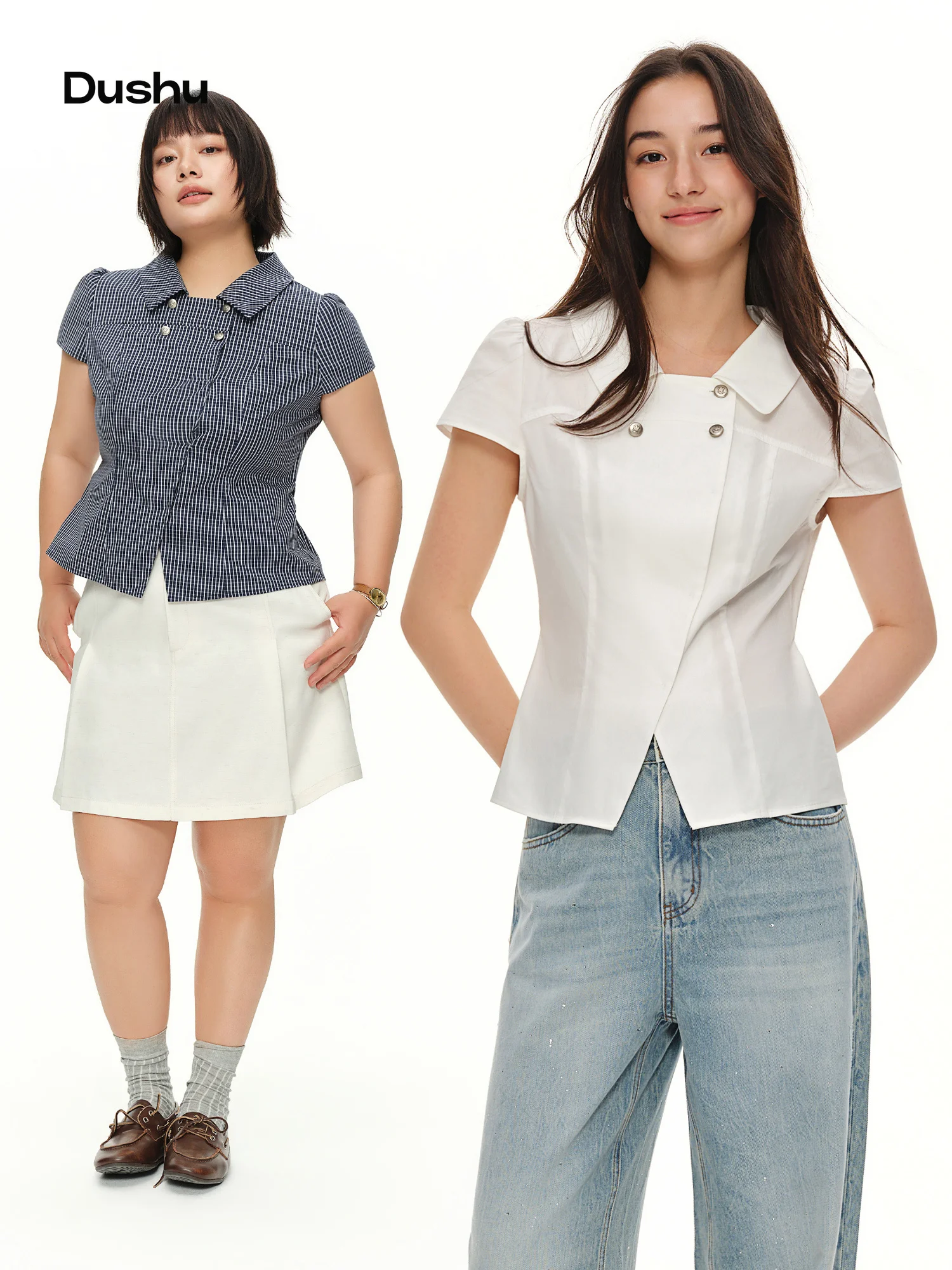 

DUSHU 2026 Summer Women‘s Peter Pan Collar Blouse, Vintage Round Neck Shirt for Cerebral Preppy Chic & Intellectual Office Style