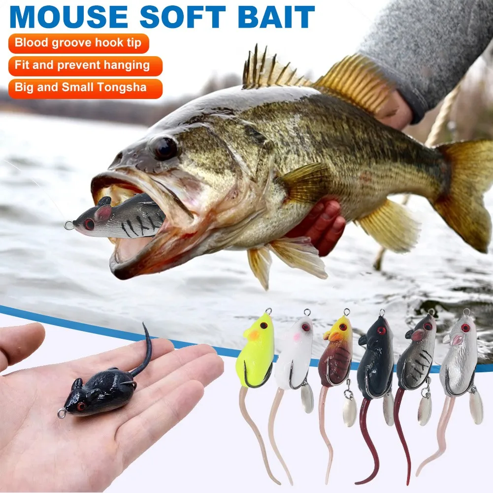 3 Pcs Mouse Lure 6cm 10.5g Plastic Underwater Swing Sequined Fake Bait With Hook Anti-entanglement Imitation Bait For Blackfish