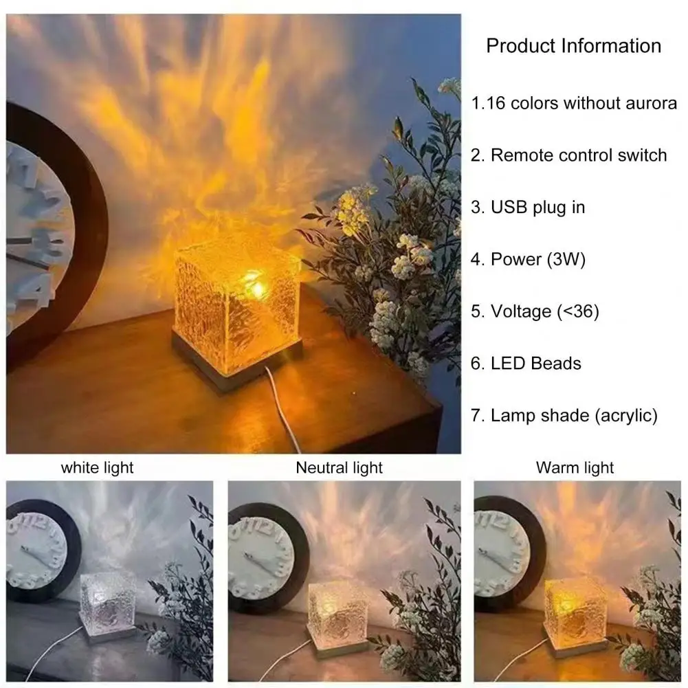 Light Projector Rotating Ocean Wave Projector 16 Colors Changing Remote Control Plug-Play LED Projector Water Wave Lamp