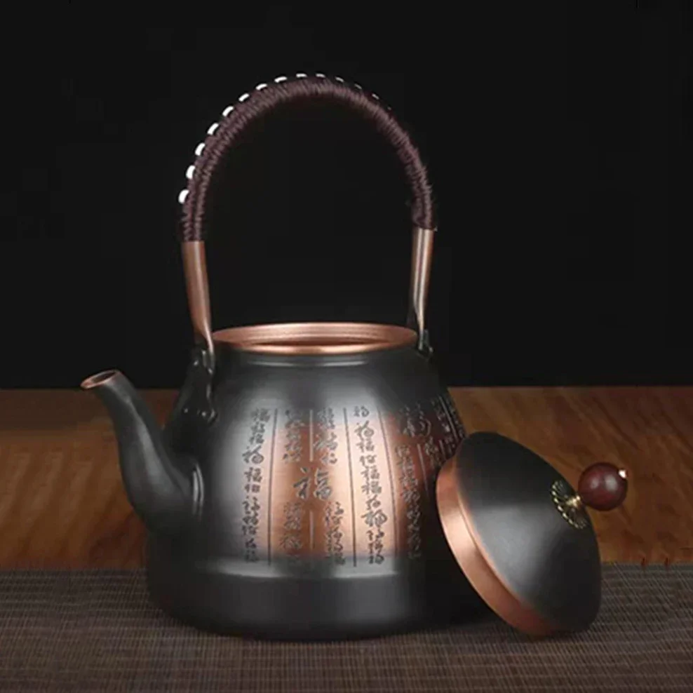 1.0/1.3/1.7L Large-Capacity Pure Copper Teapot Roasted Black Copper Boiling Water Kettle Handmade Thick Copper Tea Pot