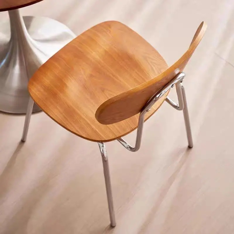 

b15 chair retro stainless steel chair solid wood milk tea commercial dining chair back