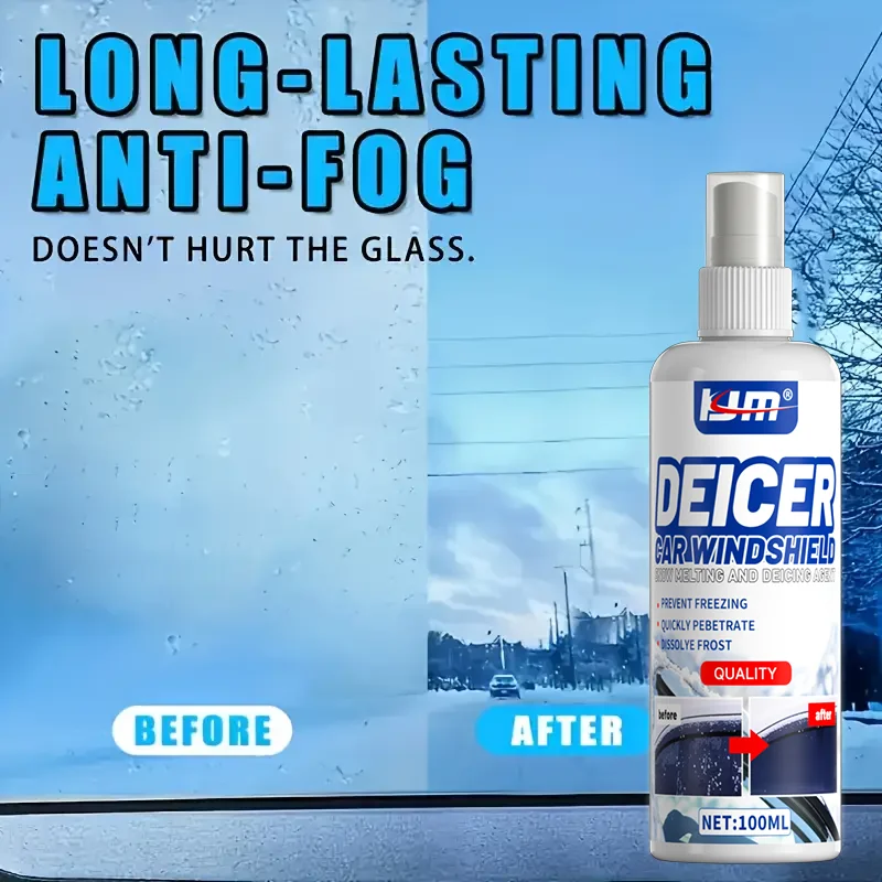 مزيل ثلج الزجاج الأمامي للسيارة الجديد من KJM - إزالة الجليد الفعالة، آمن للزجاج، رذاذ ذوبان الثلج والثلج السريع، ضروري للقيادة في الشتاء