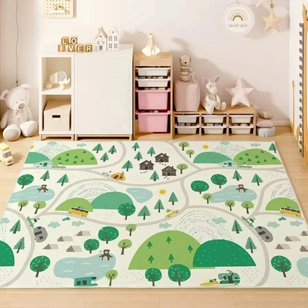 Cartoon City Road Train Track Kids Rug Soft Fluffy Play Mat for Bedroom Educational Traffic Game Carpet for Children
