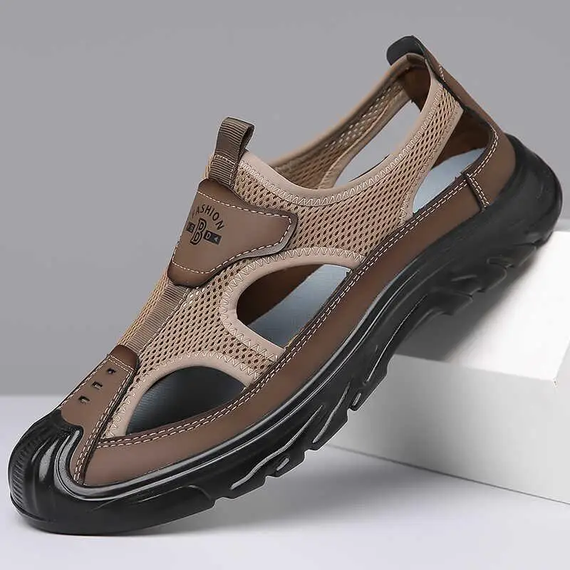 

Old Beijing Men's Cloth Shoes Summer Breathable Mesh Water-Proof Sandals Outdoor Casual Beach Shoes Comfortable Slip-On EVA