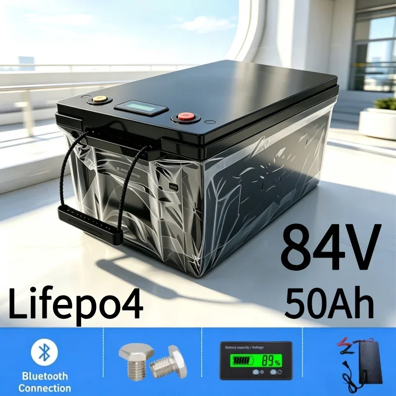 84V 50Ah Lithium Iron Phosphate Battery LiFePO4 With Bluetooth BMS For Electric Motorcycle Scooter E-bike 2000W 3000W With Charg