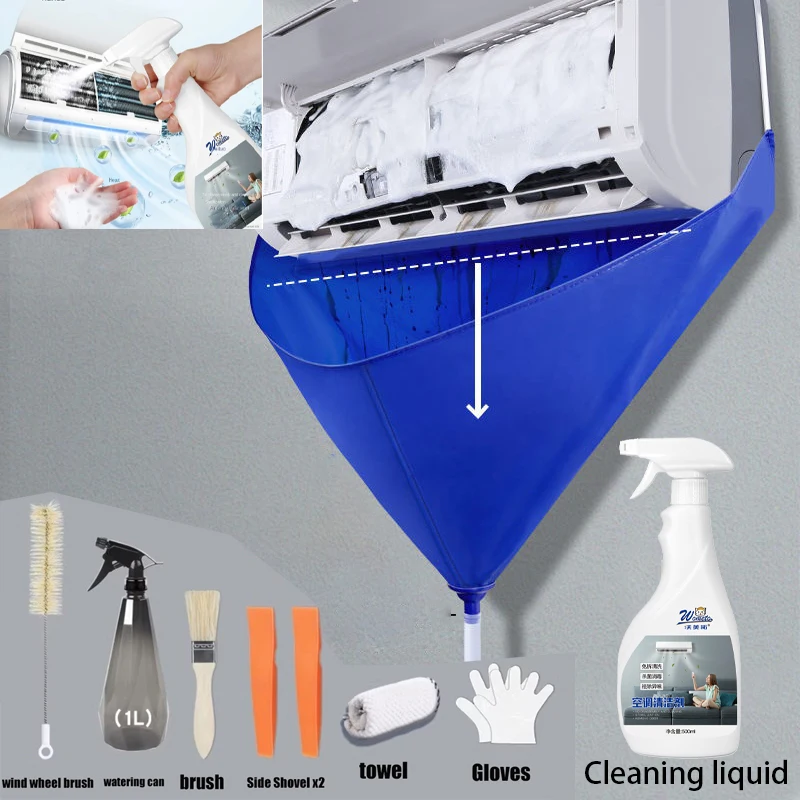 Air Conditioner Cleaning Cover with Cleaning Liquid Double Layer Thickening Wash Mounted Protective Dust Cover Cleaner Bag Tools