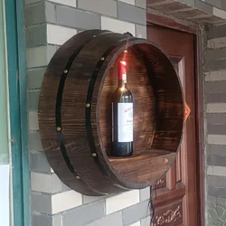 Solid Wood Wall-Mounted Half Barrel Wine Holder with Lid Rustic Oak Decor for Bars Wineries Red Wine Barrel Display