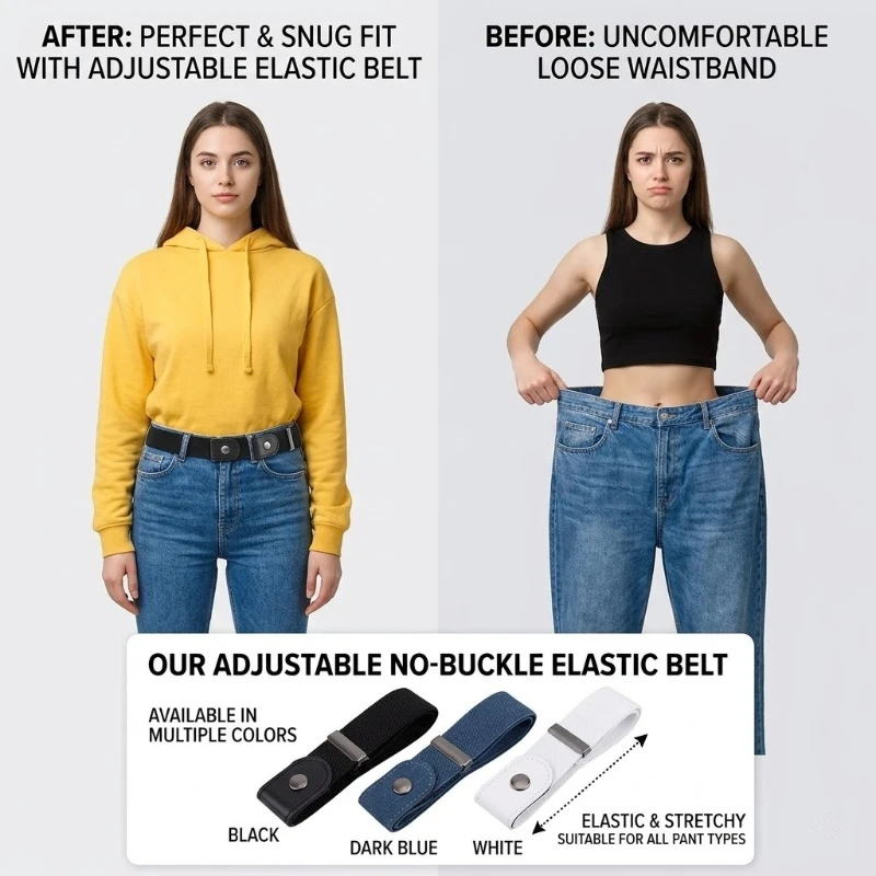 

Adjustable Stretch Elastic Waist Belts Buckle-Free Invisible Belts for Women Men Jeans Pants Dress No Buckle Easy To Wear