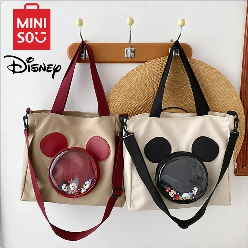 MINISO Disney Serie Borsa Topolino Borse di tela moda Stampa di cartoni animati Borsa per il tempo libero di grande capacità Borsa a tracolla per