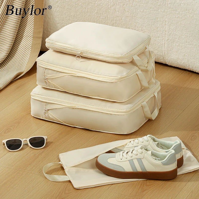 Buylor 4pcs/Set Travel Storage Bag Outdoor Large Capacity Clothing Packaging Bag Compressed Business Travel Luggage Storage Bag
