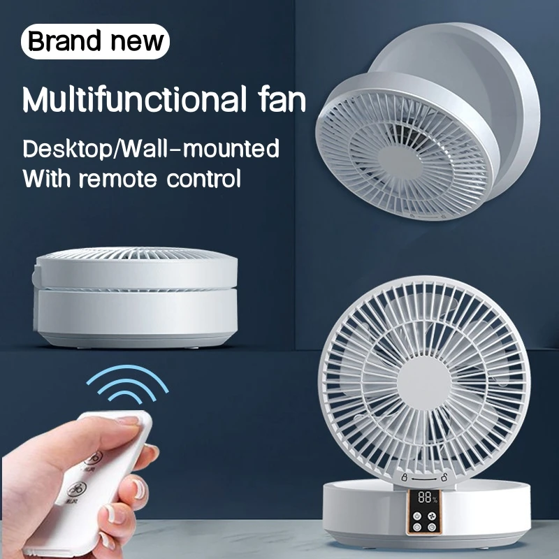 Fan With Remote Control Portable Wall-Hanging Rechargeable USB Electric Folding Fan Nightlight Air Cooler Household