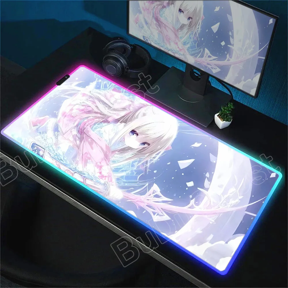 

Sword Warrior Anime Girl RGB Mouse Pad XXL Cute Kawaii Gift Desk Mat Non-Slip Surface for Gaming Office Setup 900x400mm Mausepad