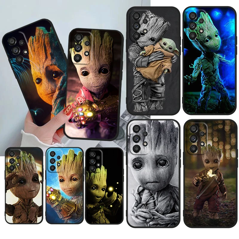 Hero Marvel Cool Groot For Samsung A14 A54 A34 A33 A23 A13 A32 A72 A52 A32 A22 A03 A02 Silicone Soft Black Phone Case Coque Capa