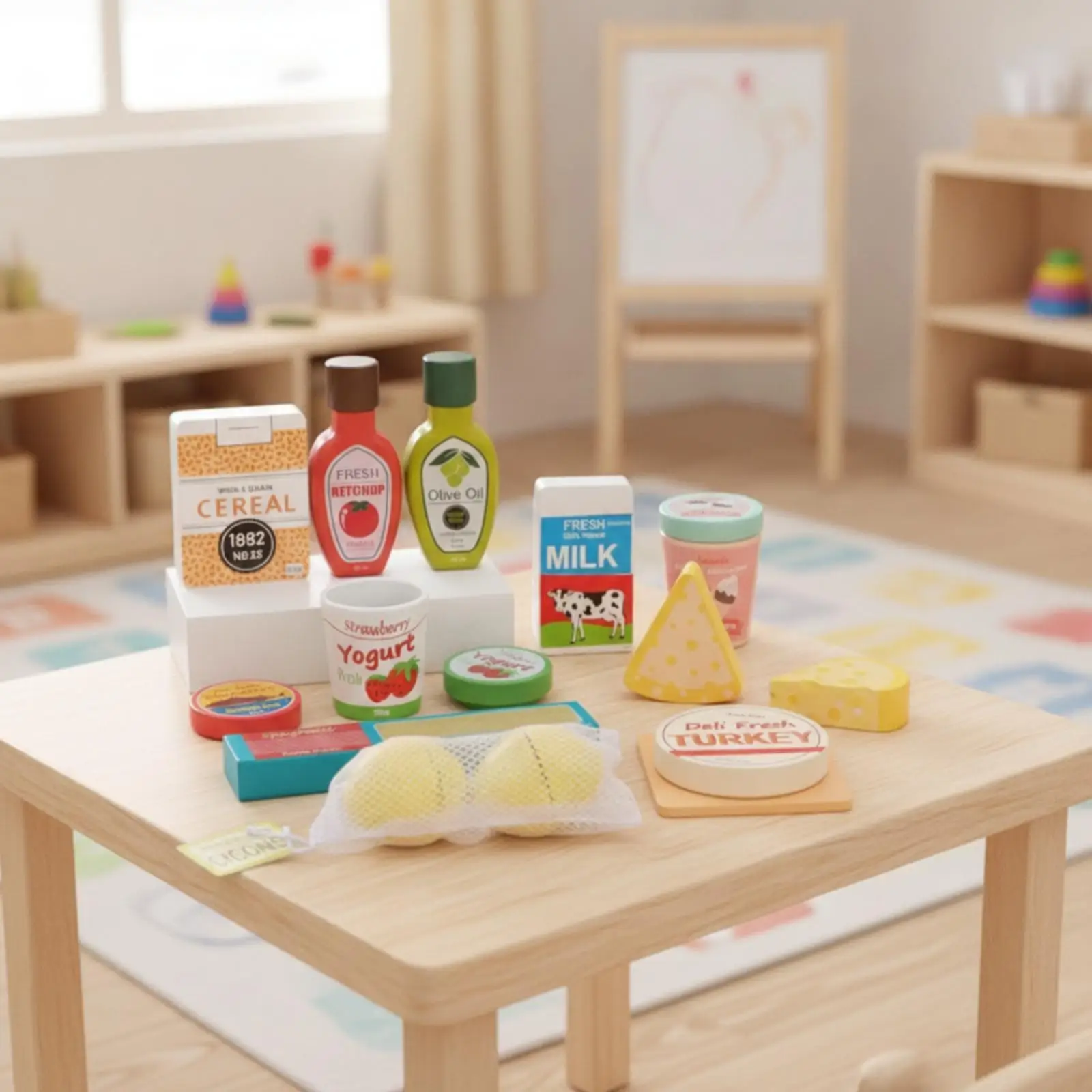 9 Pieces Wooden Play Food Set Interactive Wooden Pretend Food Set Hands-On