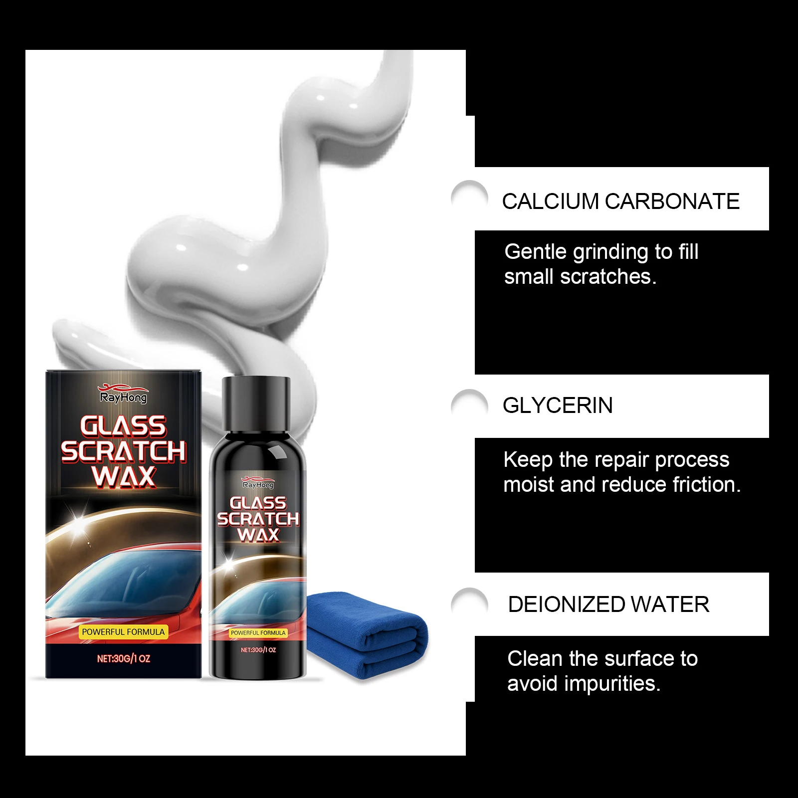 معجون إصلاح الخدوش الزجاجي مع منشفة نافذة السيارة وحمام دش الزجاج تلميع مزيل الخدوش زجاج السيارة للزجاج الأمامي