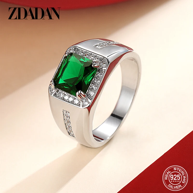 ZDADAN 925 Sterling Silver Blue Green Crystal Adjustable Ring For Women Men Fashion Party Jewelry Gift