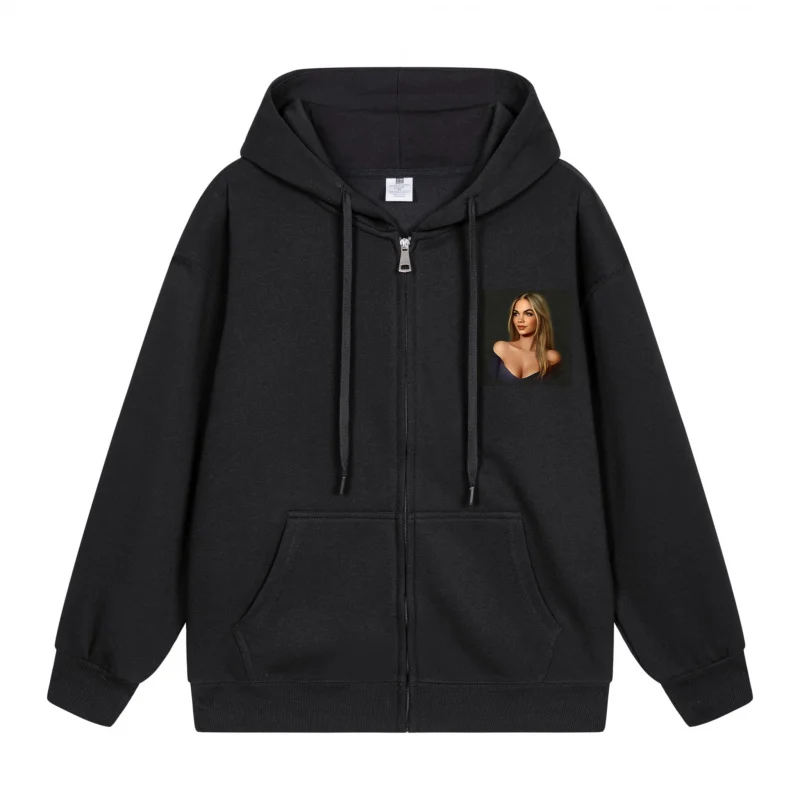 

Men's Zip-Up Hoodie Black Hoodie With Woman Print New Style Casual Couples’ Style Casual and Loose