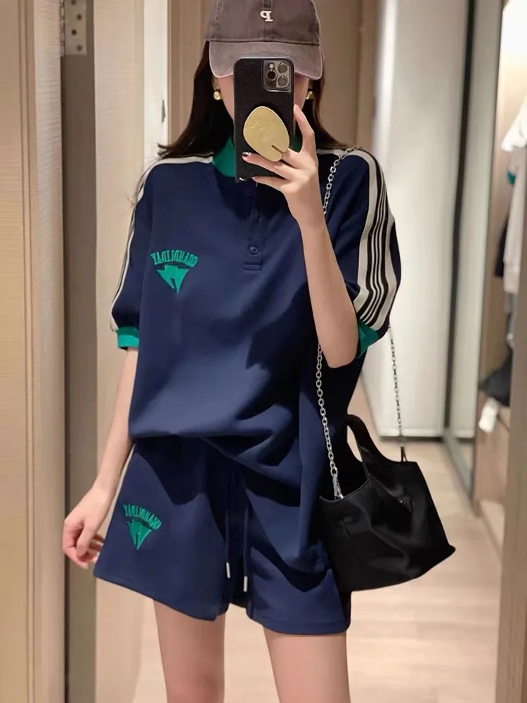 Fashion Casual Two Piece Shorts Sets For Women 2023 Summer Street Tracksuit Short Sleeves Tee Top Shorts Oversized Matching Sets